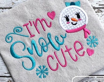 I'm snow cute saying girl snowman applique machine embroidery design