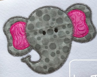 Elephant head vintage stitch appliqué machine embroidery design