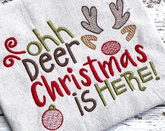 Ohh Deer Christmas is here saying Reindeer sketch machine embroidery design