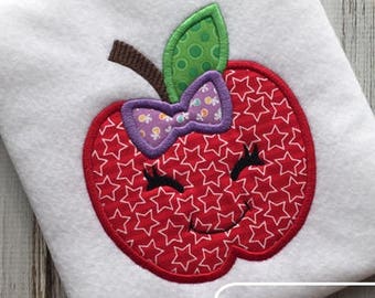 Girl Apple appliqué machine embroidery design