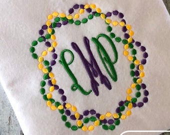 Mardi Gras beads monogram frame machine embroidery design