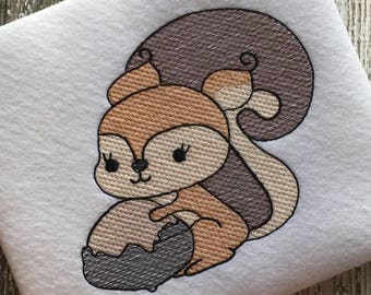 Squirrel with nut sketch machine embroidery design