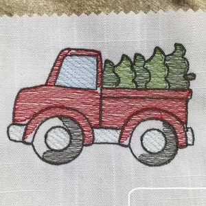Truck with tree sketch machine embroidery design
