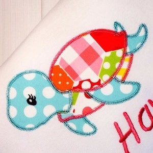Girl Sea Turtle vintage stitch appliqué machine embroidery design
