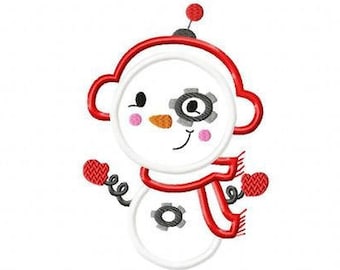 Robot Snowman appliqué machine embroidery design