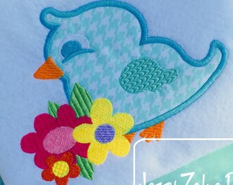 Bird with flowers appliqué machine embroidery design