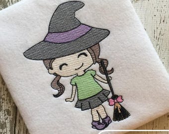 Little witch sketch machine embroidery design