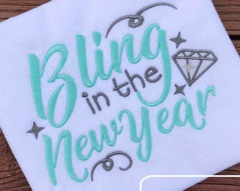 Bling in the New Year saying New Years machine embroidery design
