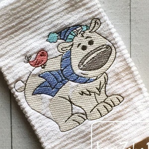 Polar Bear with bird sketch machine embroidery design