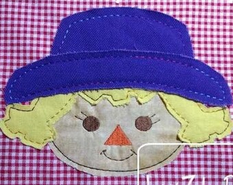 Scarecrow girl raggedy edge bean stitch applique machine embroidery design