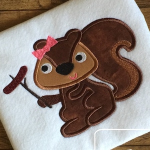 Camping Girl Squirrel appliqué machine embroidery design