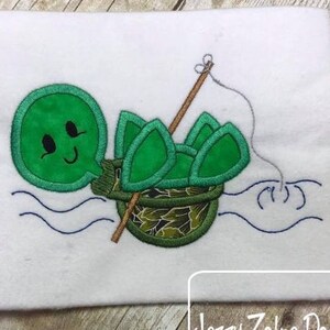 Turtle Fishing Applique Machine Embroidery Design
