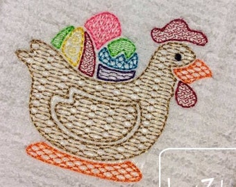 Chicken with eggs motif filled machine embroidery design