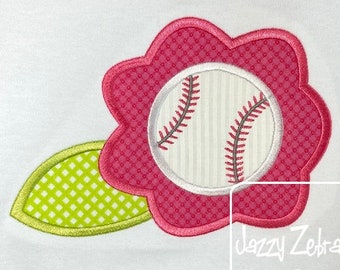 Baseball flower applique machine embroidery design