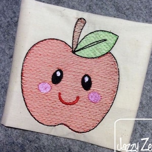 Apple with face sketch machine embroidery design