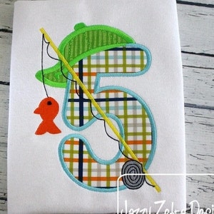 Fishing 5th Birthday Appliqué Machine Embroidery Design image 1