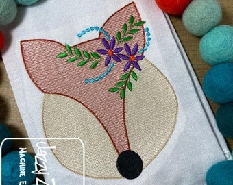 Fox with flowers sketch machine embroidery design