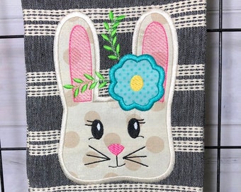 Spring Bunny with flower applique machine embroidery design