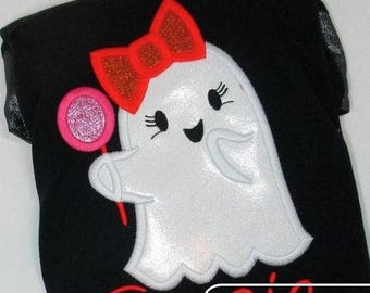 Girl ghost with candy sucker appliqué machine embroidery design