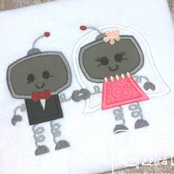 Robot wedding appliqué machine embroidery design