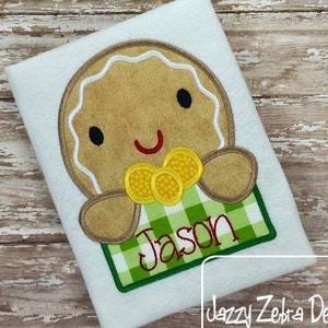 Gingerbread boy with name box appliqué machine embroidery design