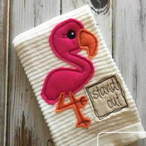 Stand Out saying Flamingo shabby chic bean stitch applique machine embroidery design image 1