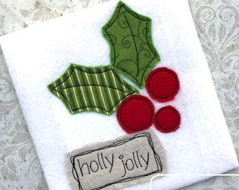 Holly Jolly saying holly shabby chic bean stitch applique machine embroidery design