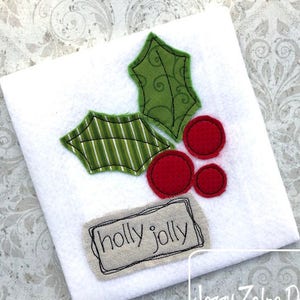 Holly Jolly saying holly shabby chic bean stitch applique machine embroidery design