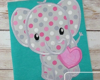 Elephant with heart appliqué machine embroidery design