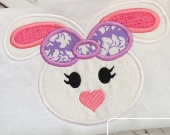 Girl Bunny with bow appliqué machine embroidery design