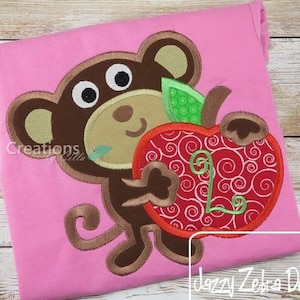 Monkey with Apple appliqué machine embroidery design