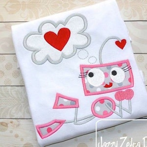 Girl Robot in Love appliqué machine embroidery design image 1