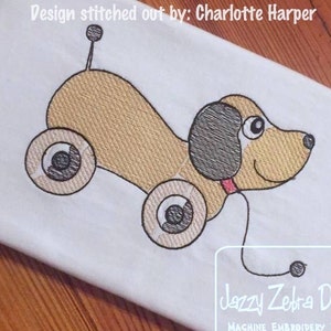 Retro pull toy dog sketch machine embroidery design image 1