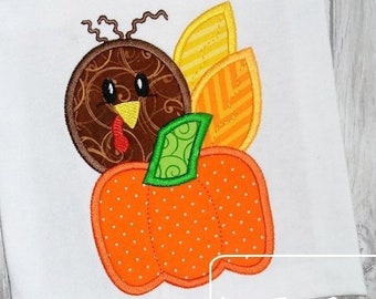 Turkey and Pumpkin Applique Machine Embroidery Design