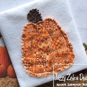 Pumpkin raggedy edge bean stitch shabby applique machine embroidery design