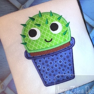 Cactus/succulent with face applique machine embroidery design