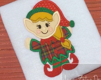 Christmas Elf girl appliqué machine embroidery design