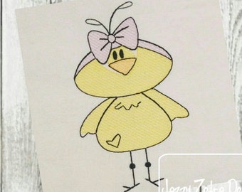 Easter girl chicken sketch embroidery design