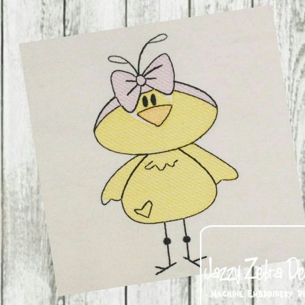 Easter girl chicken sketch embroidery design