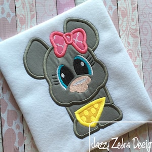 Girl Mouse with cheese appliqué machine embroidery design image 1