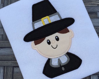 Thanksgiving pilgrim boy appliqué machine embroidery design