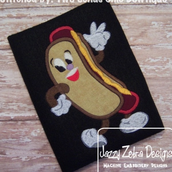 Retro movie concessions animation hot dog applique machine embroidery design