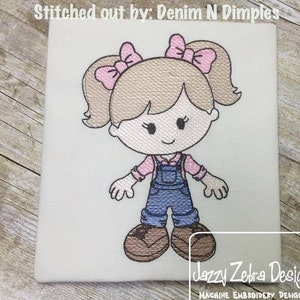 Farmer Girl Sketch Machine Embroidery Design image 1