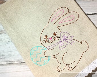 Easter Bunny holding Easter egg vintage stitch machine embroidery design
