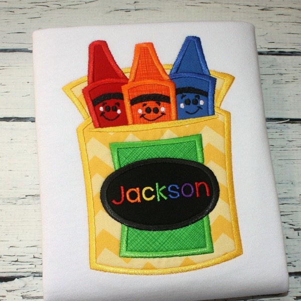 Box of crayons with faces appliqué machine embroidery design