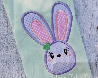 Bunny girl with flower appliqué machine embroidery design