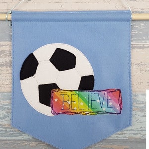 Believe saying Soccer ball Shabby Chic Bean Stitch Applique Machine Embroidery Design