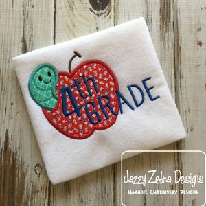4th grade apple with worm appliqué machine embroidery design