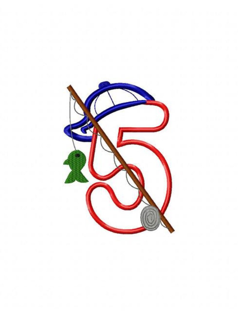 Fishing 5th Birthday Appliqué Machine Embroidery Design image 2