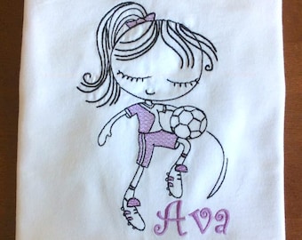 Swirly girl soccer sketch embroidery design